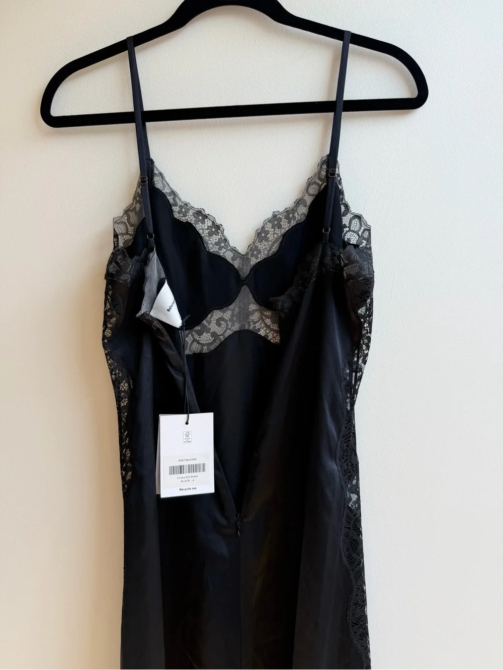 NEW NWT Reformation Ericka Silk Dress | Strappy Lace Black | Size 4 - Picture 11 of 14